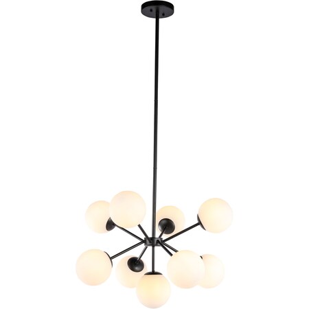 Living District Jupiter 9 Light Black And Frosted White Glass Pendant LD5028D27BK